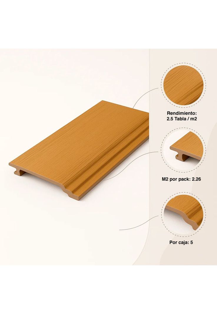 Pack de 5 Revestimientos Siding Plano WPC exterior Color Madera Clara-4