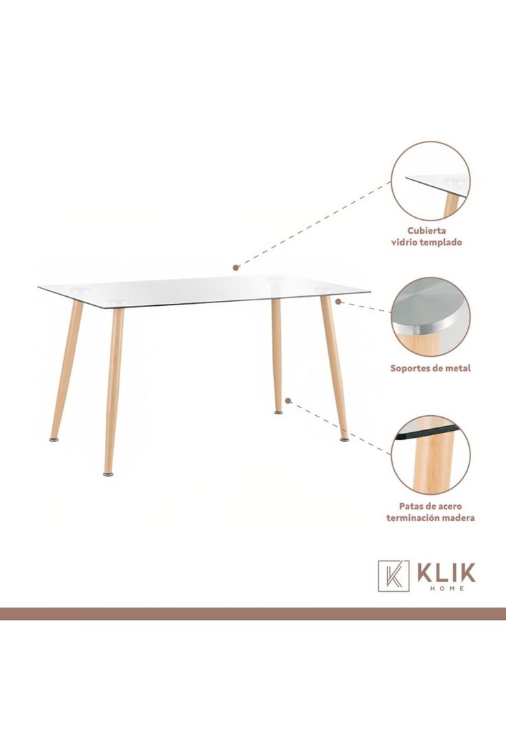 Comedor Mesa de Vidrio Rectangular 120x80 + 6 Sillas Eames Negras-2