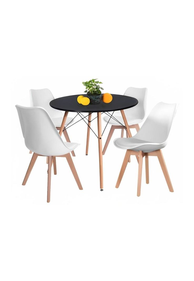 Comedor Mesa Eames Negra Redonda 80cm + 4 Sillas Tulip Blancas-0