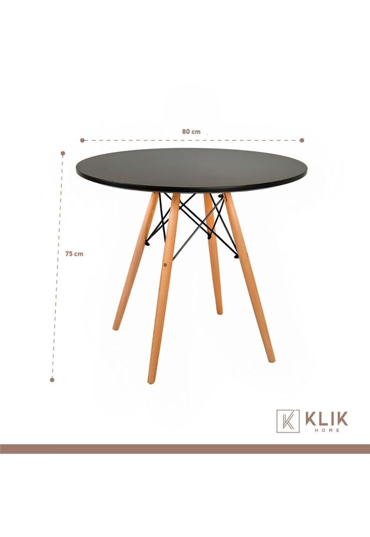 Comedor Mesa Eames Negra Redonda 80cm + 4 Sillas Tulip Blancas-4