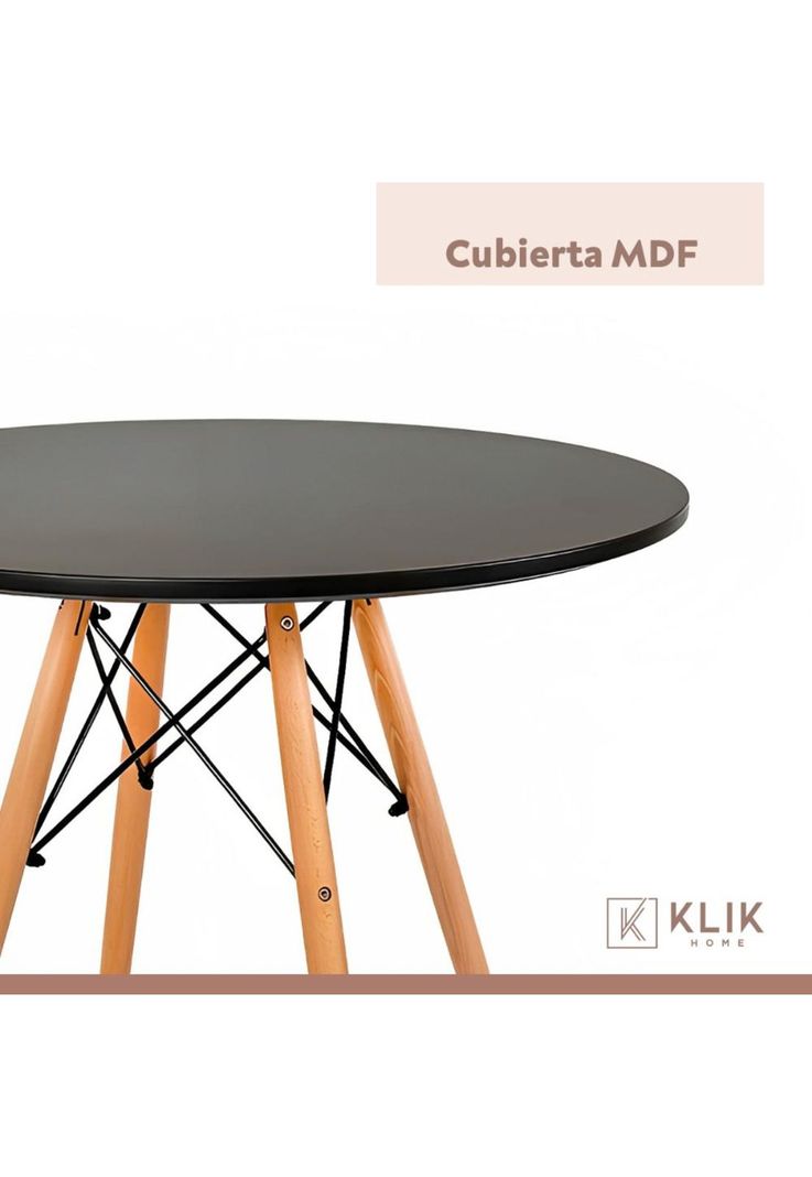 Comedor Mesa Eames Negra Redonda 80cm + 4 Sillas Tulip Blancas-6