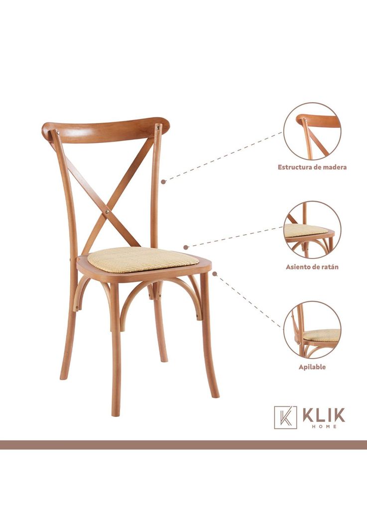 Comedor redonda de vidrio Cross 120cm + 5 Sillas Crossback Madera-2