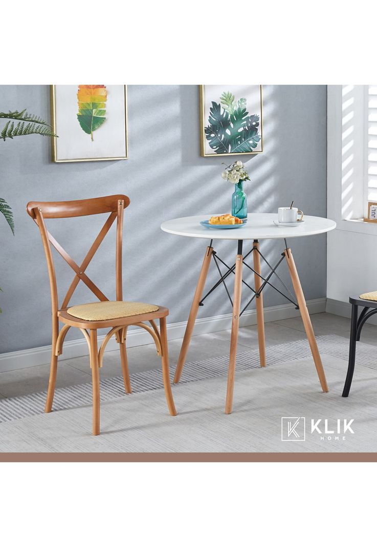 Comedor redonda de vidrio Cross 120cm + 5 Sillas Crossback Madera-7