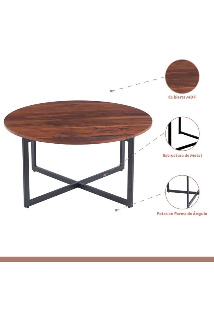Mesa de centro 80cm redonda - Madera Oscura Walnut-2