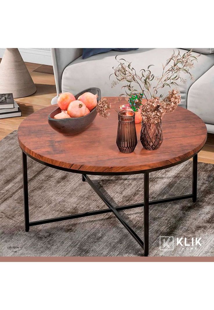 Mesa de centro 80cm redonda - Madera Oscura Walnut-7