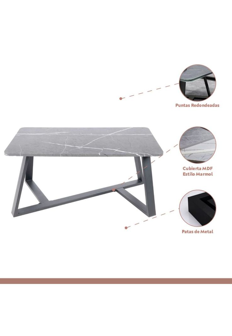 Mesa de centro marmol MDF Gris 100x50-2
