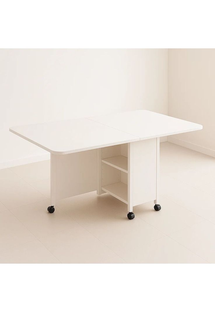 Mesa de comedor plegable extendible blanca 140x60cm-0