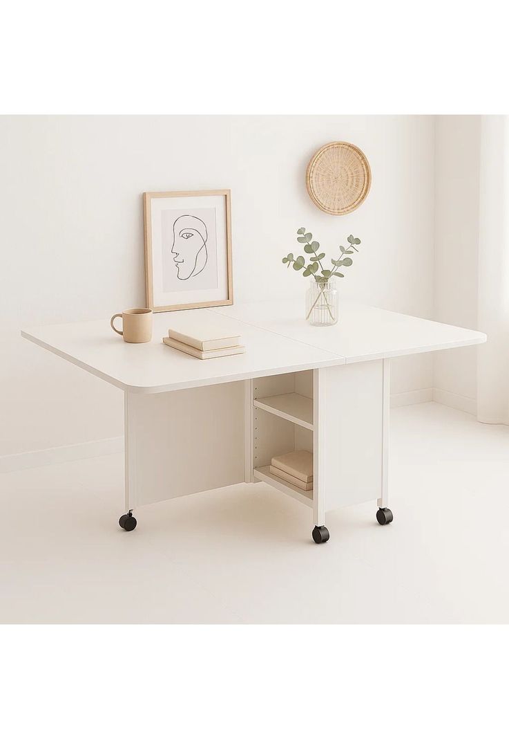 Mesa de comedor plegable extendible blanca 140x60cm-1