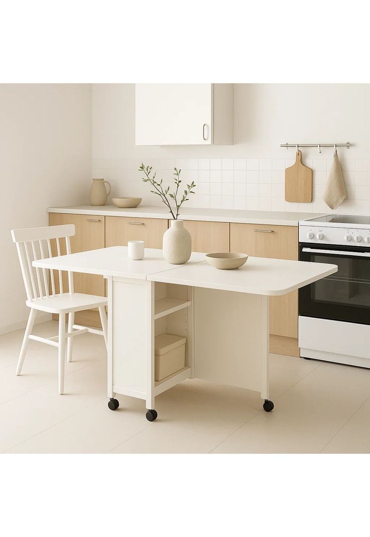 Mesa de comedor plegable extendible blanca 140x60cm-2