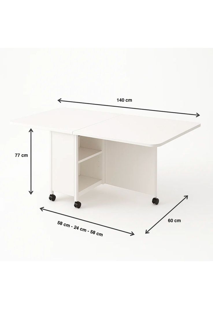 Mesa de comedor plegable extendible blanca 140x60cm-3