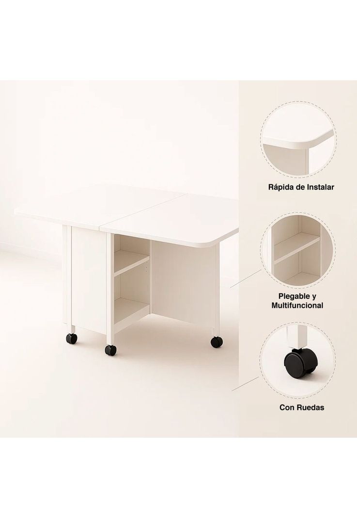 Mesa de comedor plegable extendible blanca 140x60cm-4