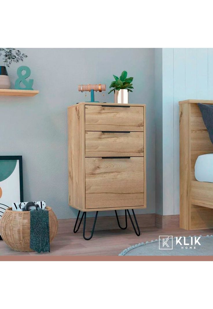 Cómoda 3 cajones metal y madera MDF-1