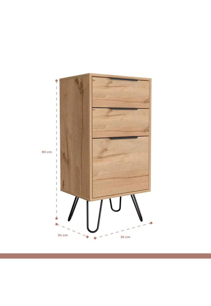Cómoda 3 cajones metal y madera MDF-3