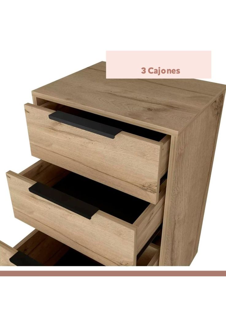 Cómoda 3 cajones metal y madera MDF-5
