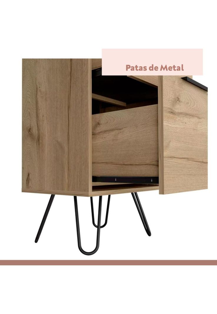 Cómoda 3 cajones metal y madera MDF-6