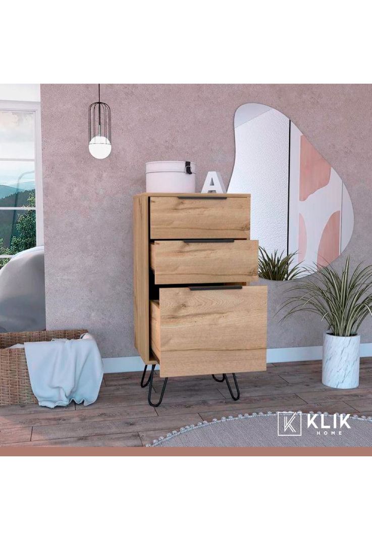 Cómoda 3 cajones metal y madera MDF-7