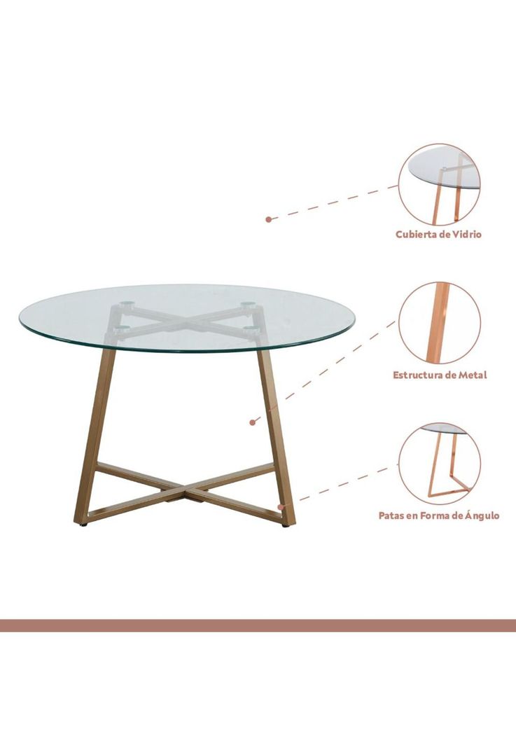 Mesa de centro para living de vidrio y metal 80cm-2