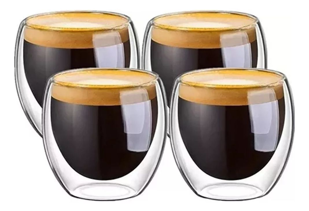 Set 4 Tazas Espresso Doble Pared 250ml Frio, Caliente Norplat-0