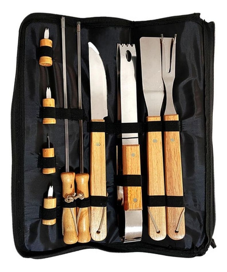 Set Parrillero 10 Herramientas Con Bolso Kit Asado - Norplat-0