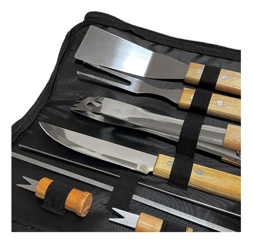 Set Parrillero 10 Herramientas Con Bolso Kit Asado - Norplat-1
