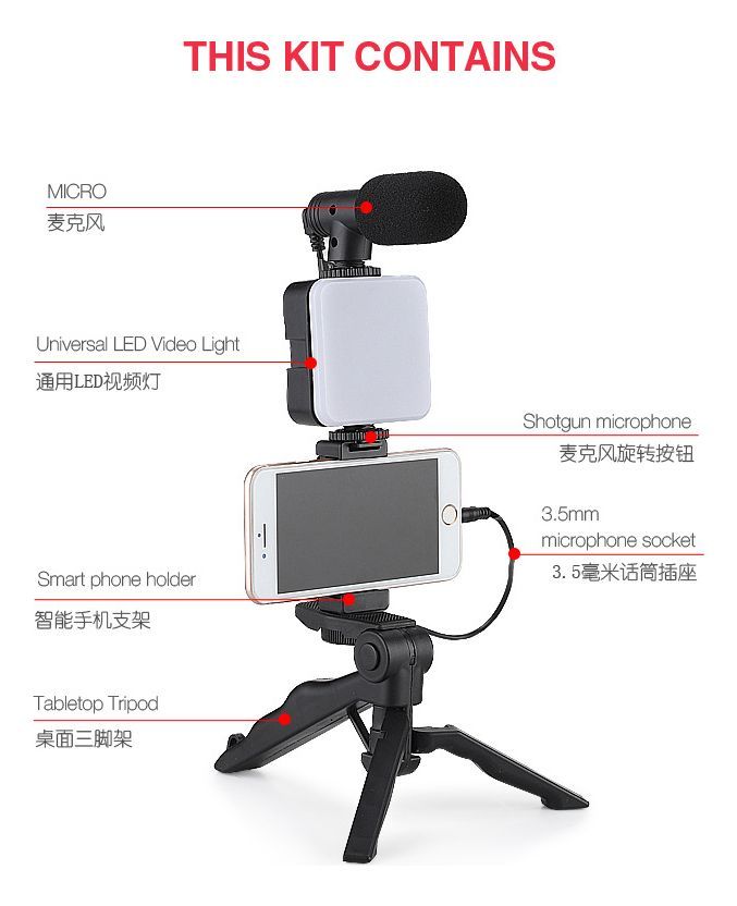 Kit De Grabación Bluetooth Luz Led Y Soporte Trípode Norplat-3
