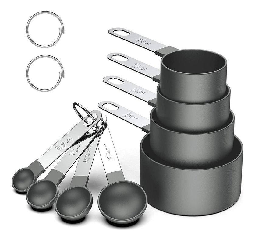 4 Cucharas + 4 Tazas Medidora Mango Acero Inoxidable Norplat-0