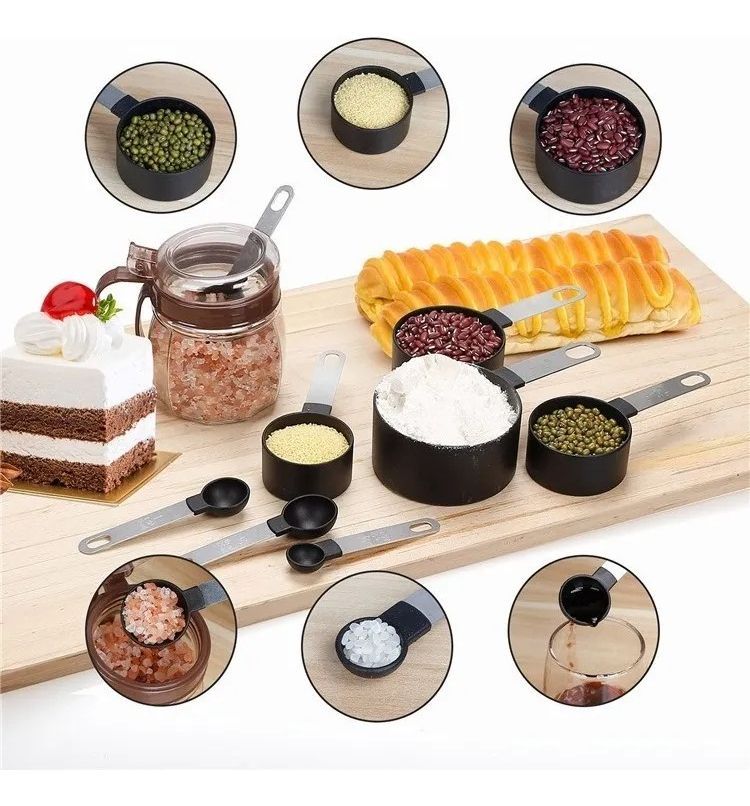 4 Cucharas + 4 Tazas Medidora Mango Acero Inoxidable Norplat-1