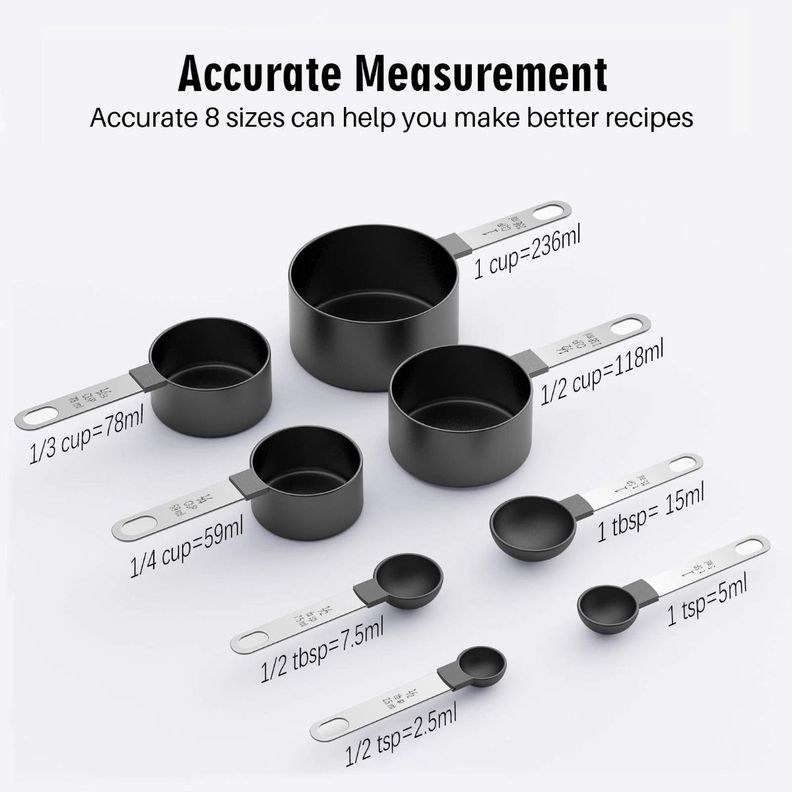 4 Cucharas + 4 Tazas Medidora Mango Acero Inoxidable Norplat-2
