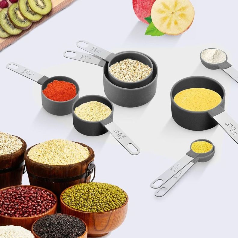 4 Cucharas + 4 Tazas Medidora Mango Acero Inoxidable Norplat-5
