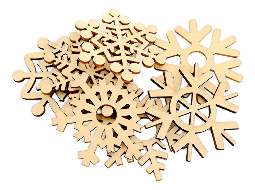 10 Adornos Copos De Nieve Madera Arbol De Navidad - Norplat-0