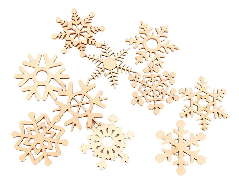 10 Adornos Copos De Nieve Madera Arbol De Navidad - Norplat-1