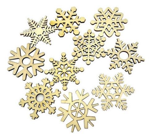 10 Adornos Copos De Nieve Madera Arbol De Navidad - Norplat-2