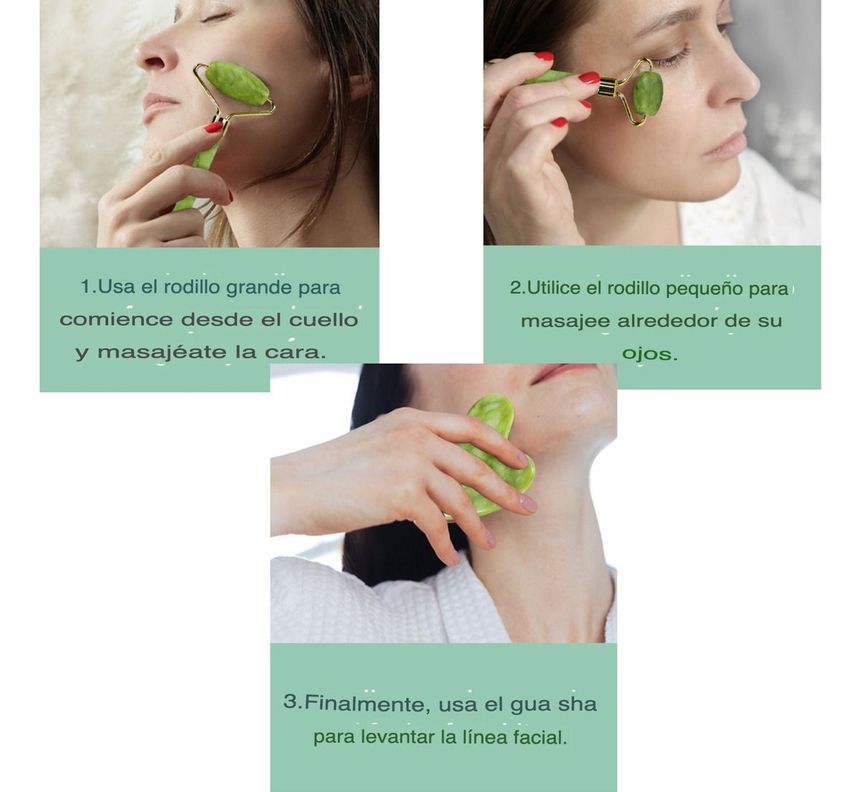 Set Rodillo Gua Sha Piedra Jade Masajeador Facial Linfático - Norplat-1