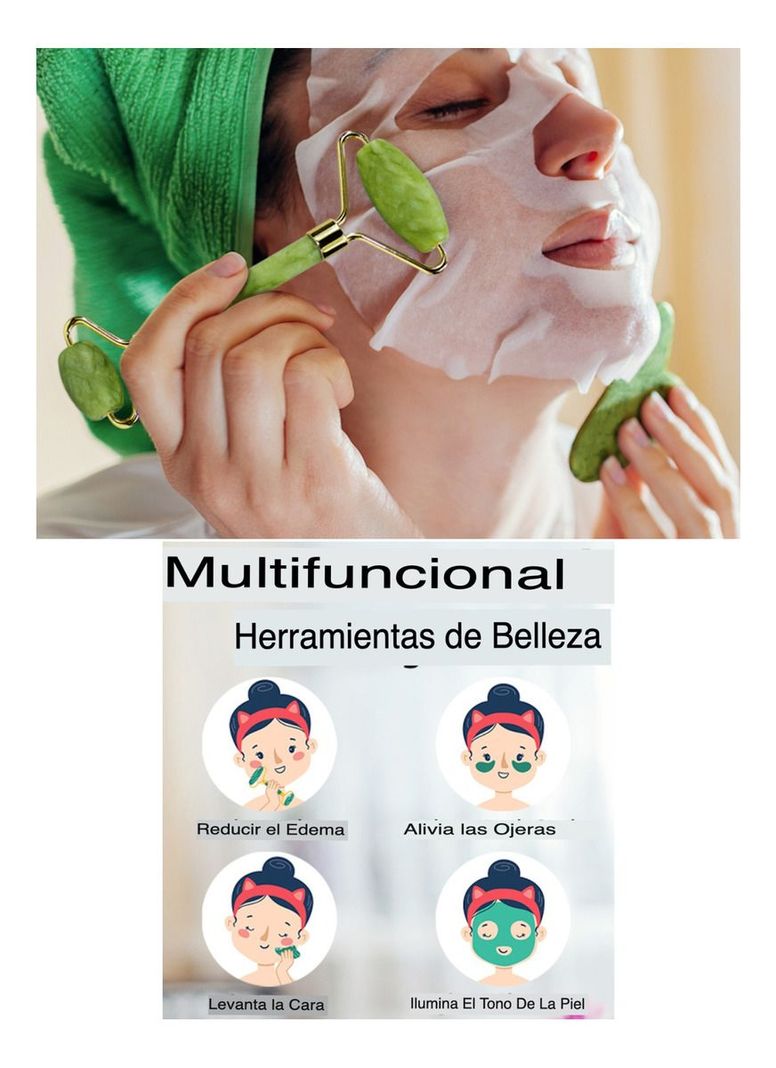 Set Rodillo Gua Sha Piedra Jade Masajeador Facial Linfático - Norplat-2