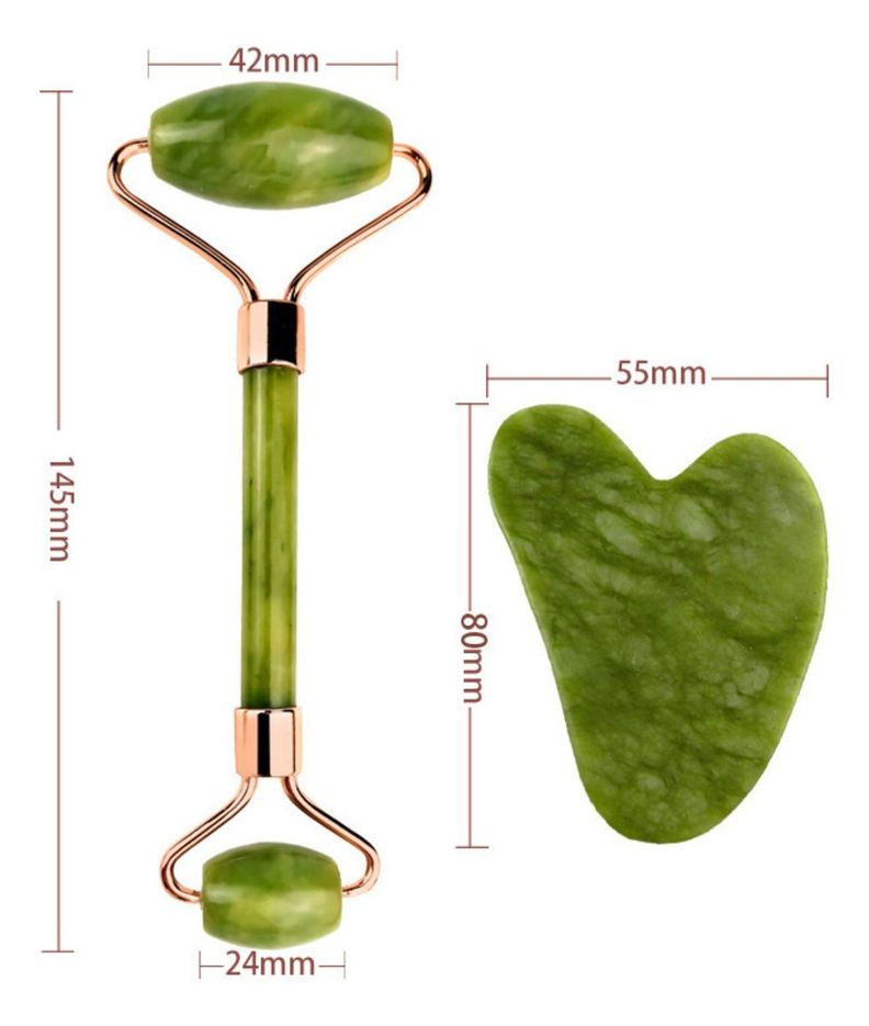 Set Rodillo Gua Sha Piedra Jade Masajeador Facial Linfático - Norplat-3