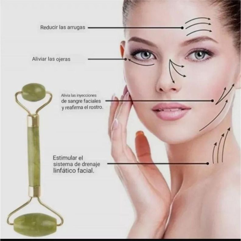Set Rodillo Gua Sha Piedra Jade Masajeador Facial Linfático - Norplat-4