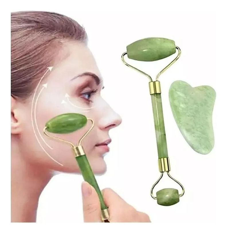Set Rodillo Gua Sha Piedra Jade Masajeador Facial Linfático - Norplat-5