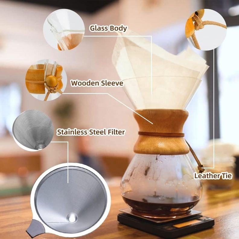 Cafetera Chemex Madera Con Filtro De Acero Inoxidable 400 Ml - Norplat-2