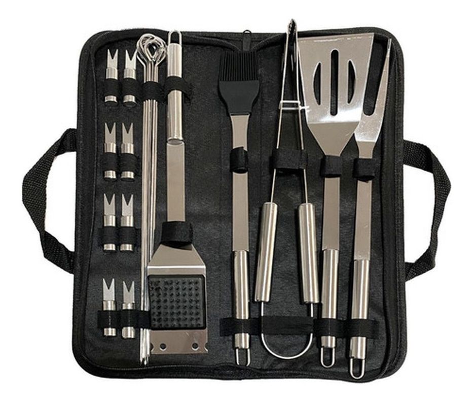 Set Parrillero 20 Piezas De Acero Inoxidable + Bolso Norplat-0