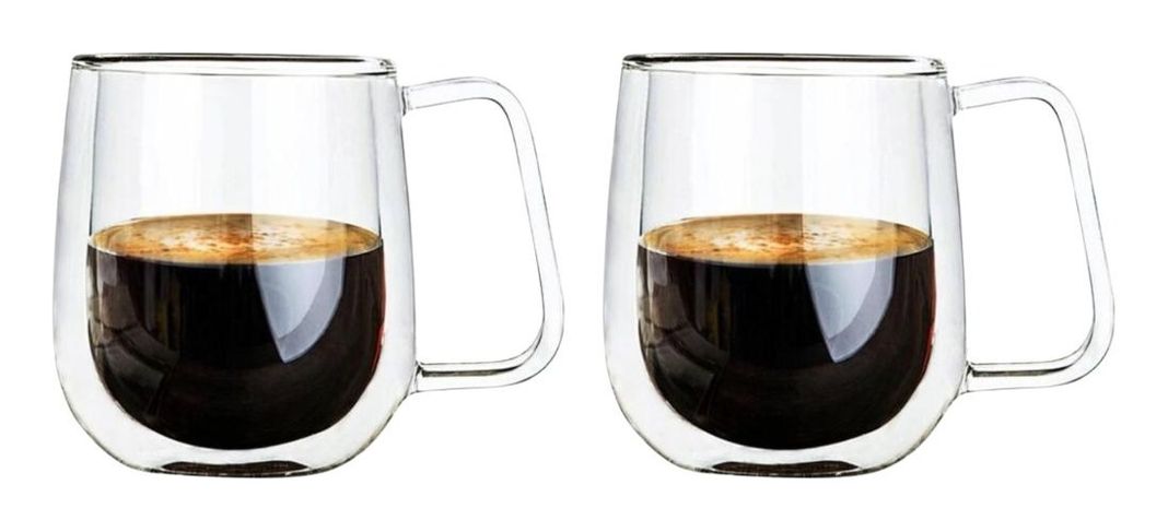 Pack 2 Tazas Doble Pared Vidrio 250ml Cafe Cappuccino Norplat-0