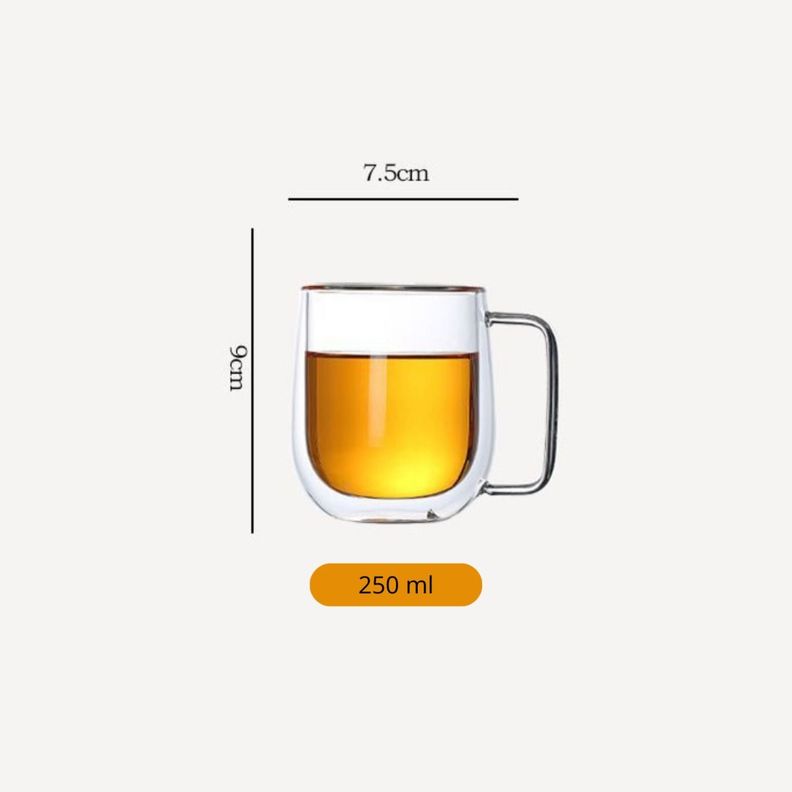 Pack 2 Tazas Doble Pared Vidrio 250ml Cafe Cappuccino Norplat-1