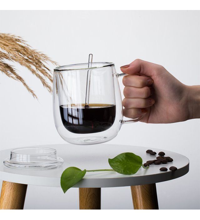 Pack 2 Tazas Doble Pared Vidrio 250ml Cafe Cappuccino Norplat-2