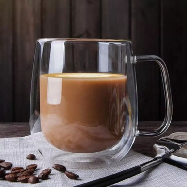 Pack 2 Tazas Doble Pared Vidrio 250ml Cafe Cappuccino Norplat-5