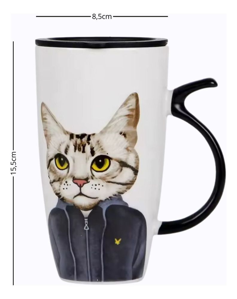 Taza Tazón Grande Gato 650ml Tapa Cuchara Bombilla - Norplat-1