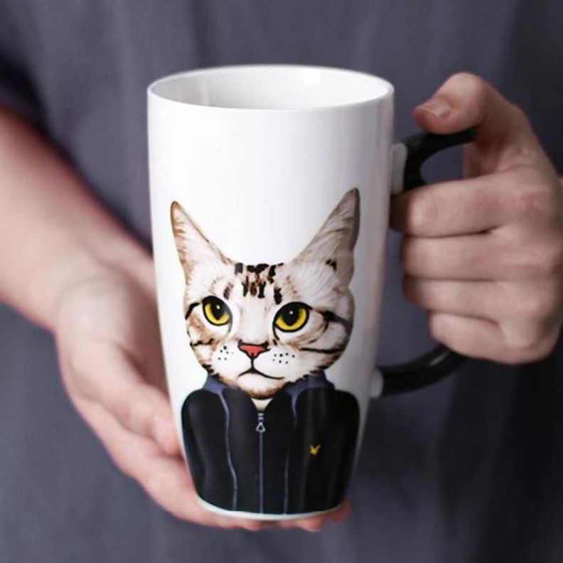Taza Tazón Grande Gato 650ml Tapa Cuchara Bombilla - Norplat-3