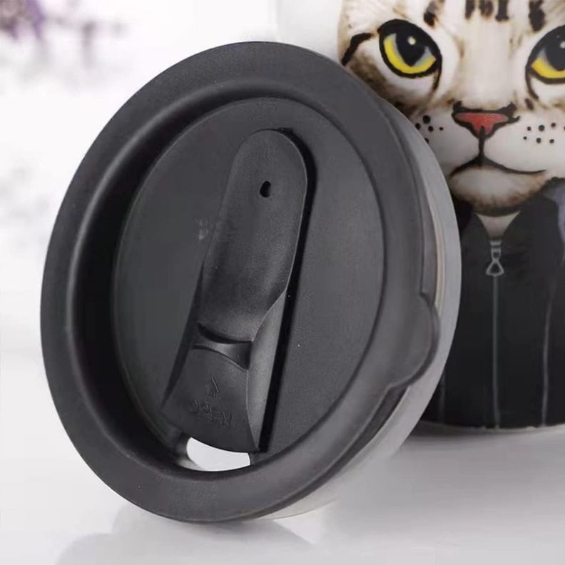 Taza Tazón Grande Gato 650ml Tapa Cuchara Bombilla - Norplat-6