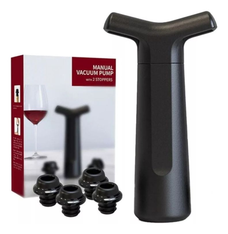 Vino Botella Bomba De Vacio 4 Tapones Extractor Aire - Norplat-0