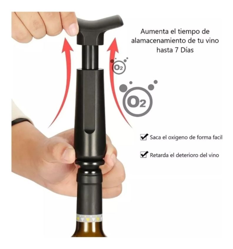 Vino Botella Bomba De Vacio 4 Tapones Extractor Aire - Norplat-5