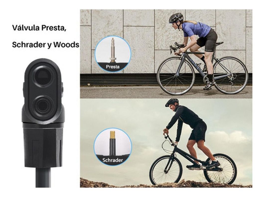 Bombin De Pie 120psi Valvulas Presta Schrader Bici - Norplat-8