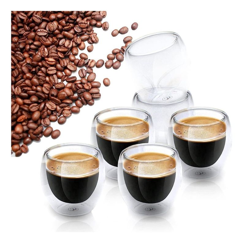 Set 4 Tazas Doble Vidrio Cafe Espresso Doble Pared - Norplat-0